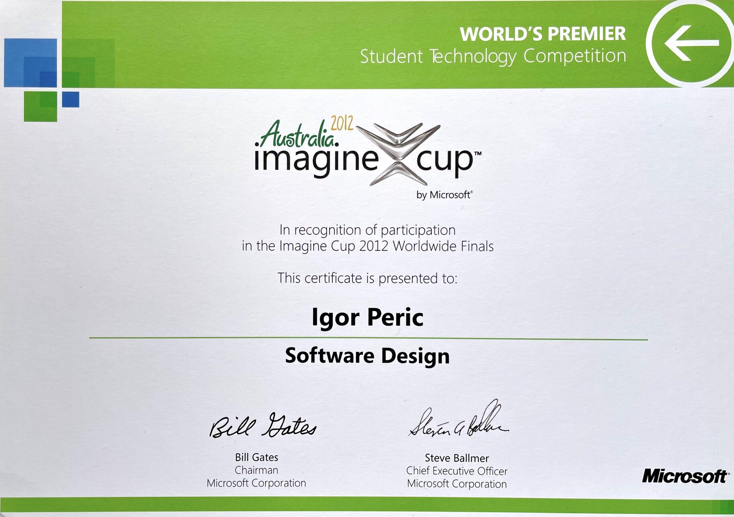 Microsoft Imagine Cup 2012 Finalist – Sydney, Australia